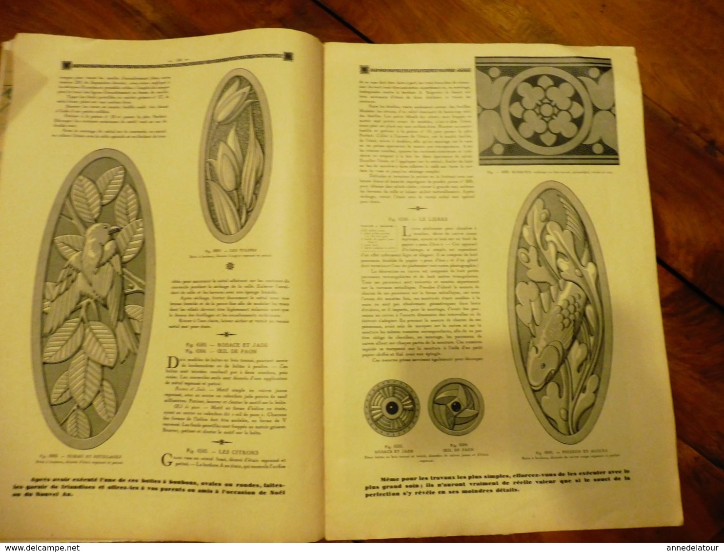 1933 Numéro 293 (L'ARTISAN PRATIQUE) 10 modèles  de cartes postales en bois pyrogravé,teinté en couleurs pour bois;etc