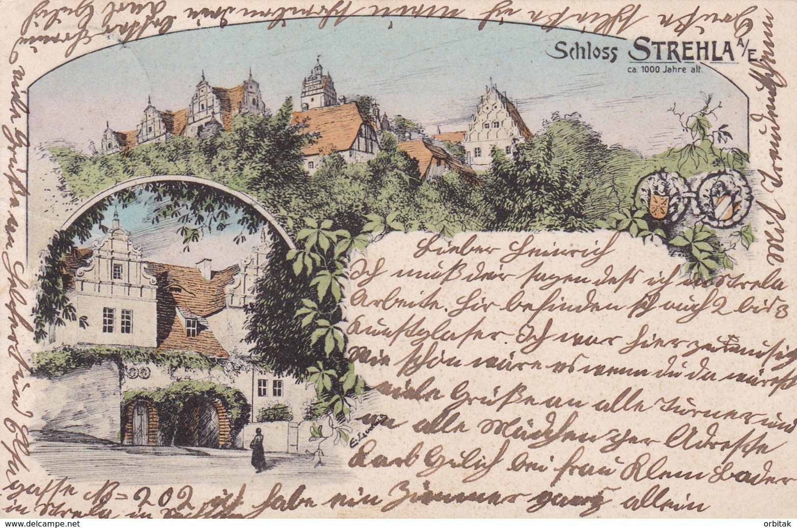 Strehla * Schloss, Wappen, Mehbild * Deutschland * AK1400 - Meissen