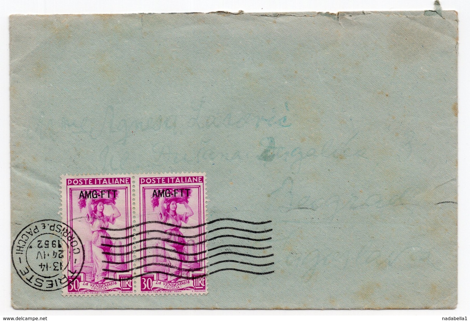 1952  ITALY, TRIESTE TO BELGRADE, AMG - FTT - 1946-60: Used