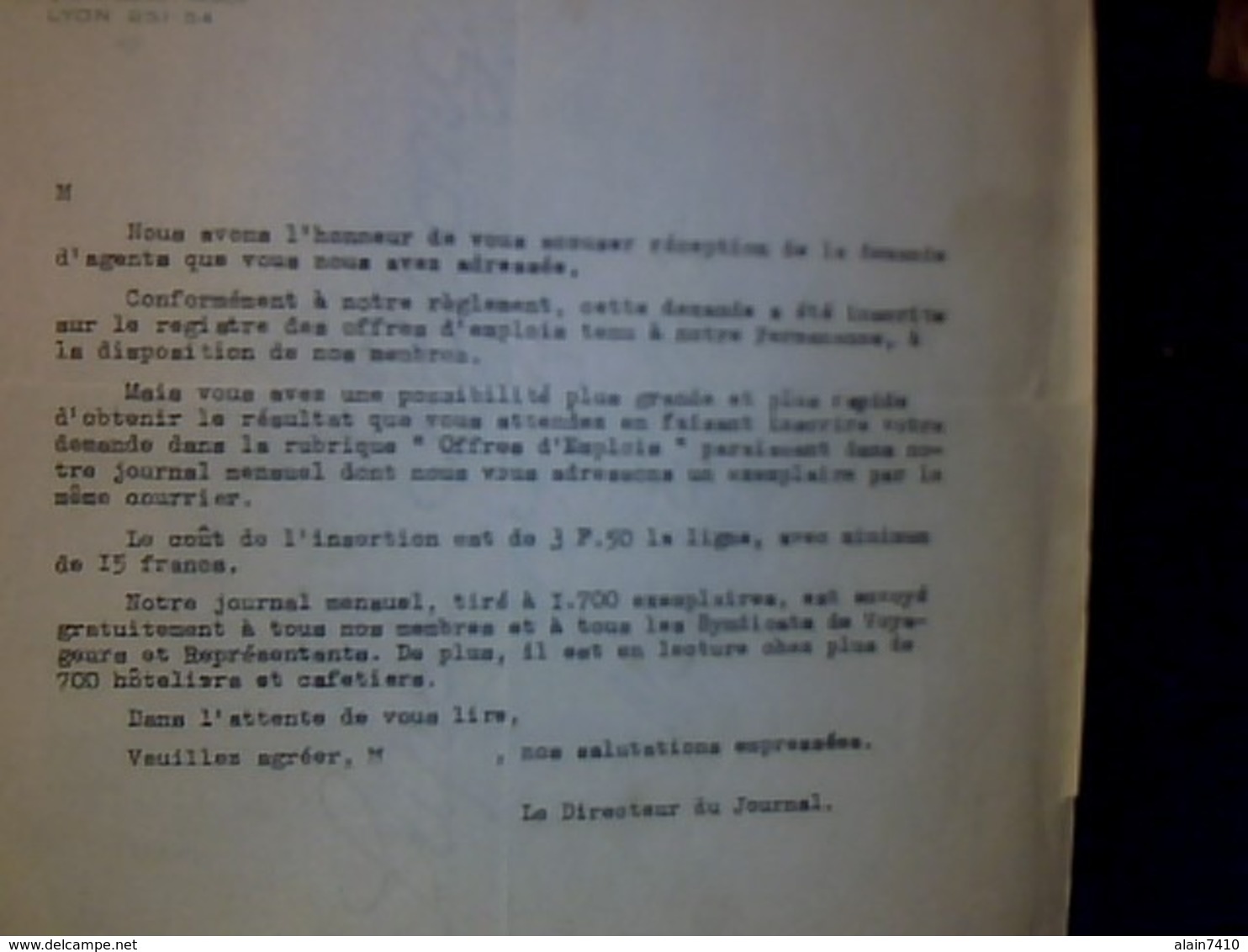 Document à Entête Syndicat Des Représentants Des Voyageurs Du Dauphiné ET DES SAVOIES ( Date De La Piste) - Autres & Non Classés