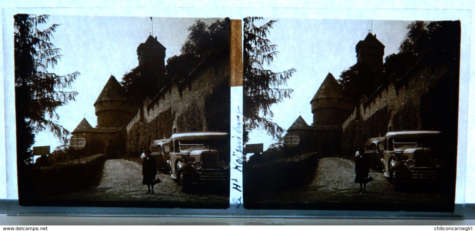 Plaque De Verre - 2 Vues - Le Haut Koenigsbourg - Camionette - Bus - Animée - Plaques De Verre