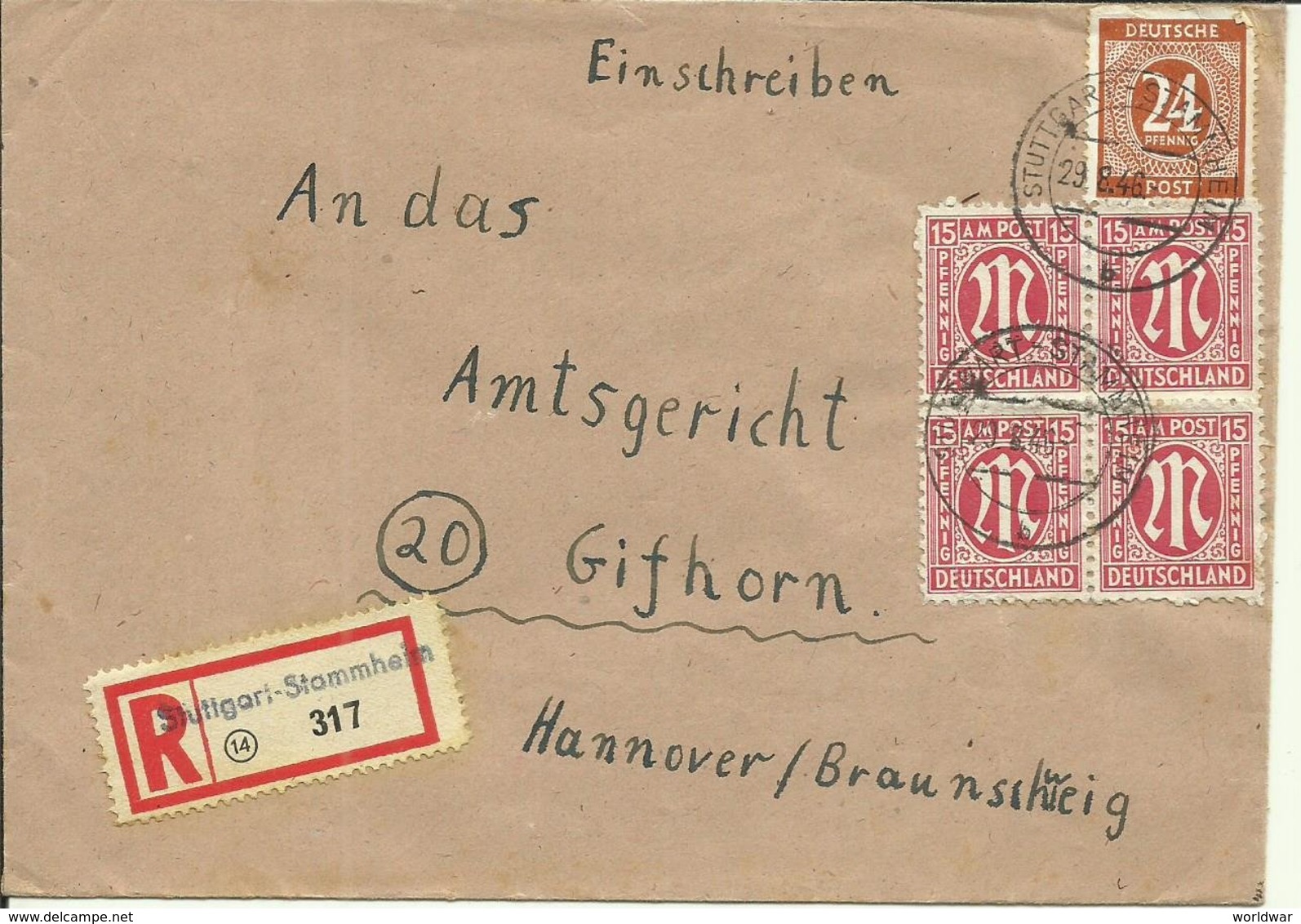 1946 Einschreiben Von Stuttgart-Stammhein Nach Gifhorn - Autres & Non Classés