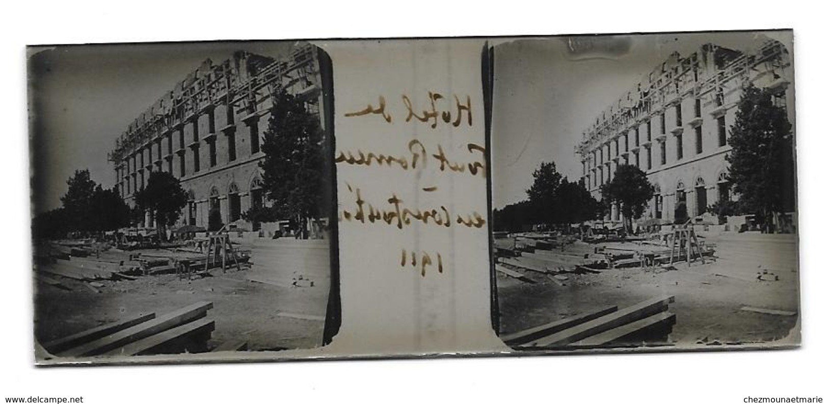 HOTEL DE FONT ROMEU EN CONSTRUCTION EN 1911 - PLAQUE DE VERRE PHOTO STEREO 10.5 X 4.5 CM PYRENEES ORIENTALES - Glass Slides