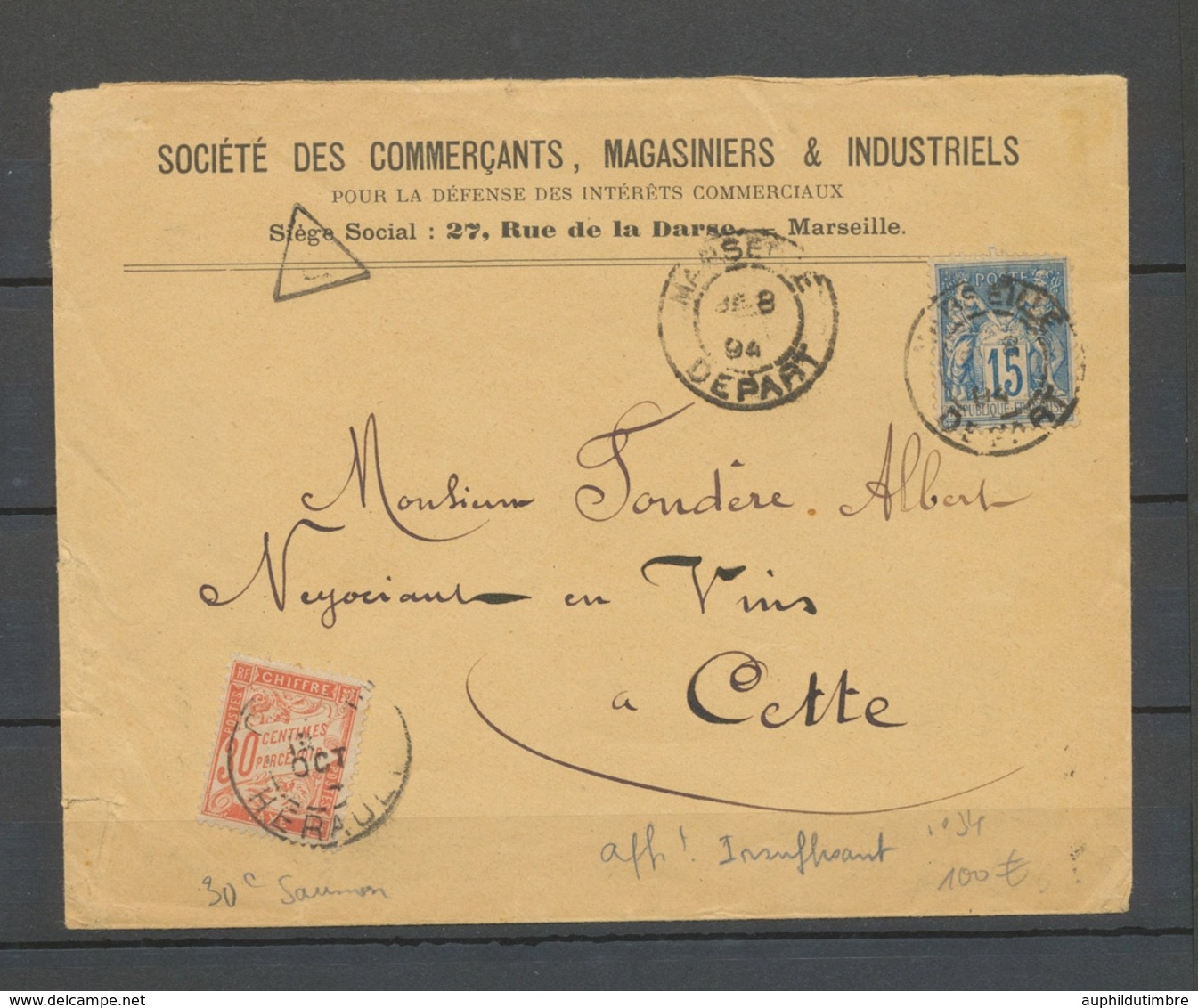 1894 Env. Avec Taxe 30c Saumon N°90 Superbe X5107 - 1859-1959 Covers & Documents