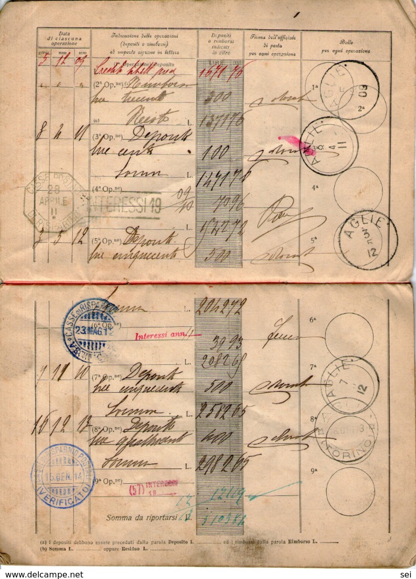 B 2772 - Libretto Di Risparmio Posta, 1909, Aglié, Torino - Unclassified