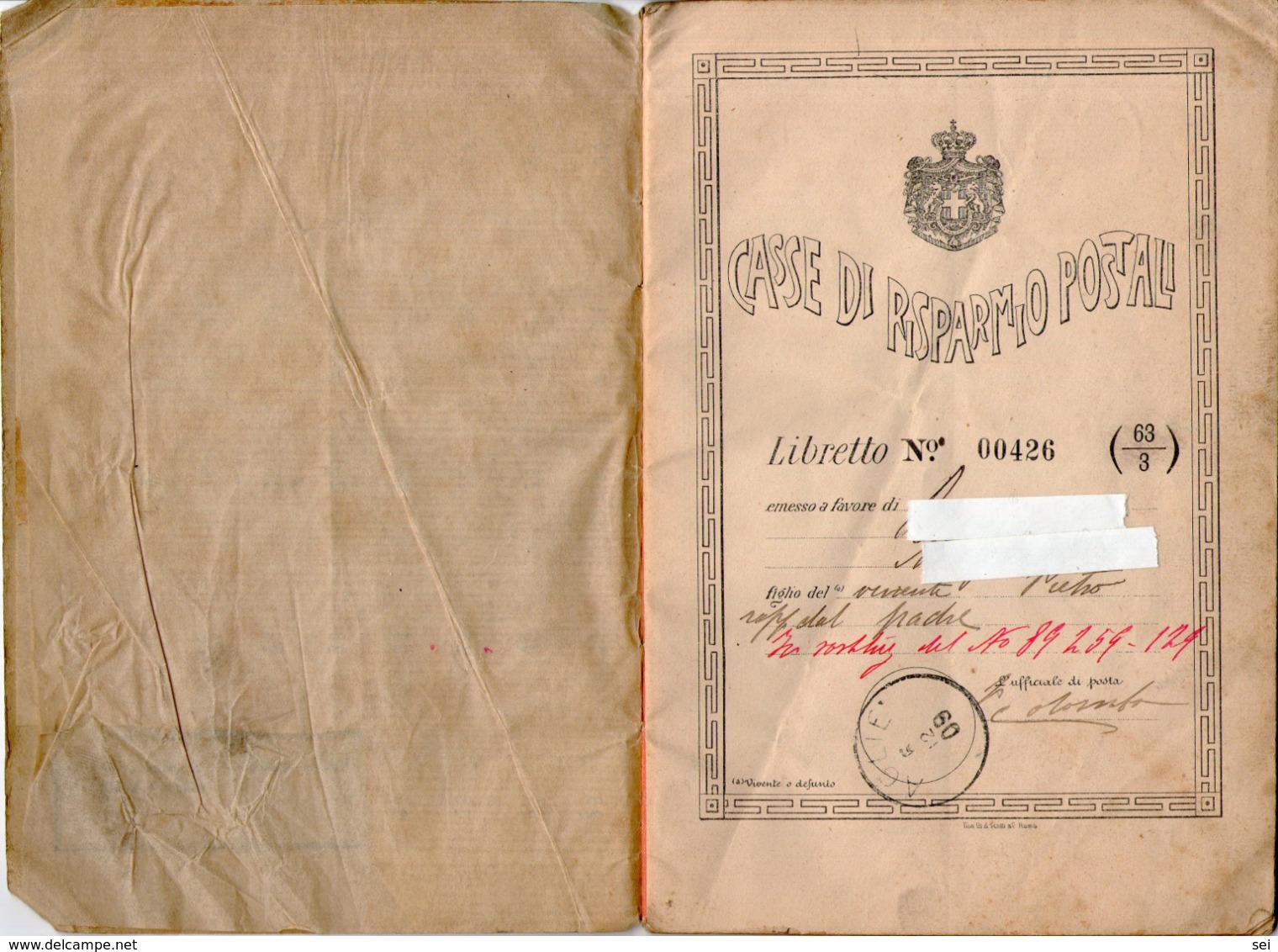 B 2772 - Libretto Di Risparmio Posta, 1909, Aglié, Torino - Unclassified