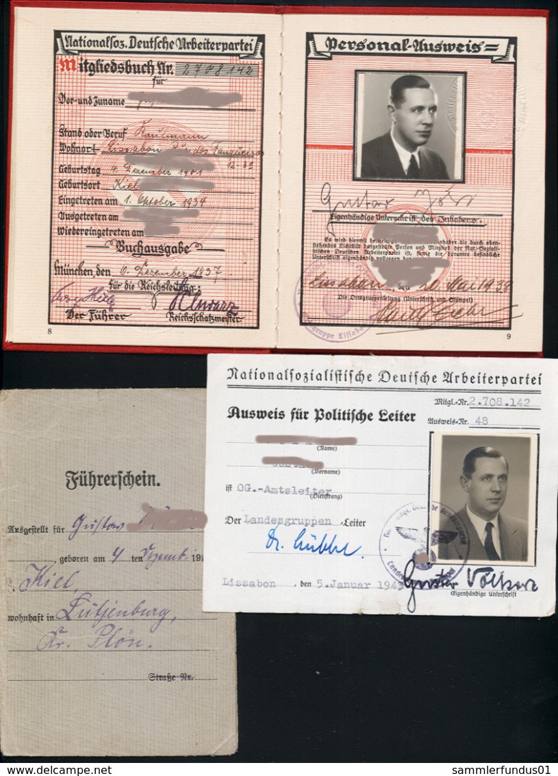 RRR !  Parteibuch + Ausweise NSDAP  Pol. Leiter Ausland Lissabon Portugal  Kulturamtsleiter , SELTEN ! Gucken ! NAZI ! - 1939-45