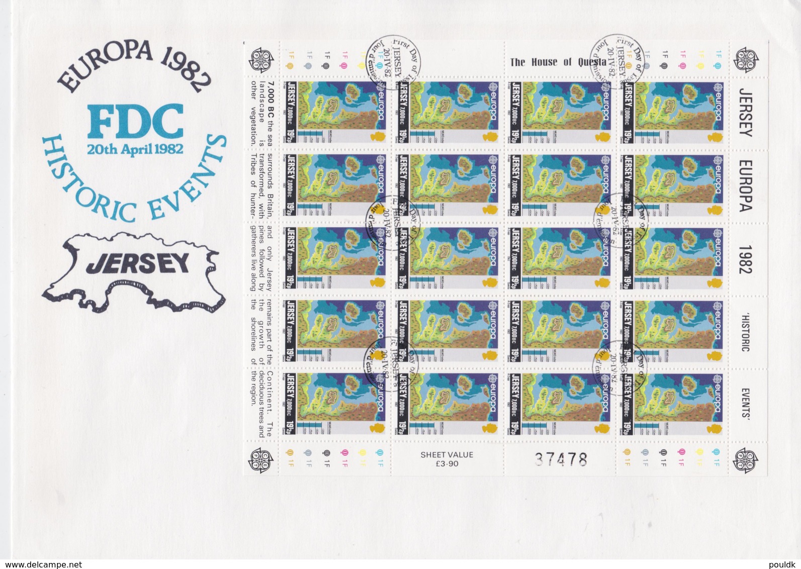 Jersey 1982 FDC Europa CEPT Complete Sheet (L58-16) - 1982