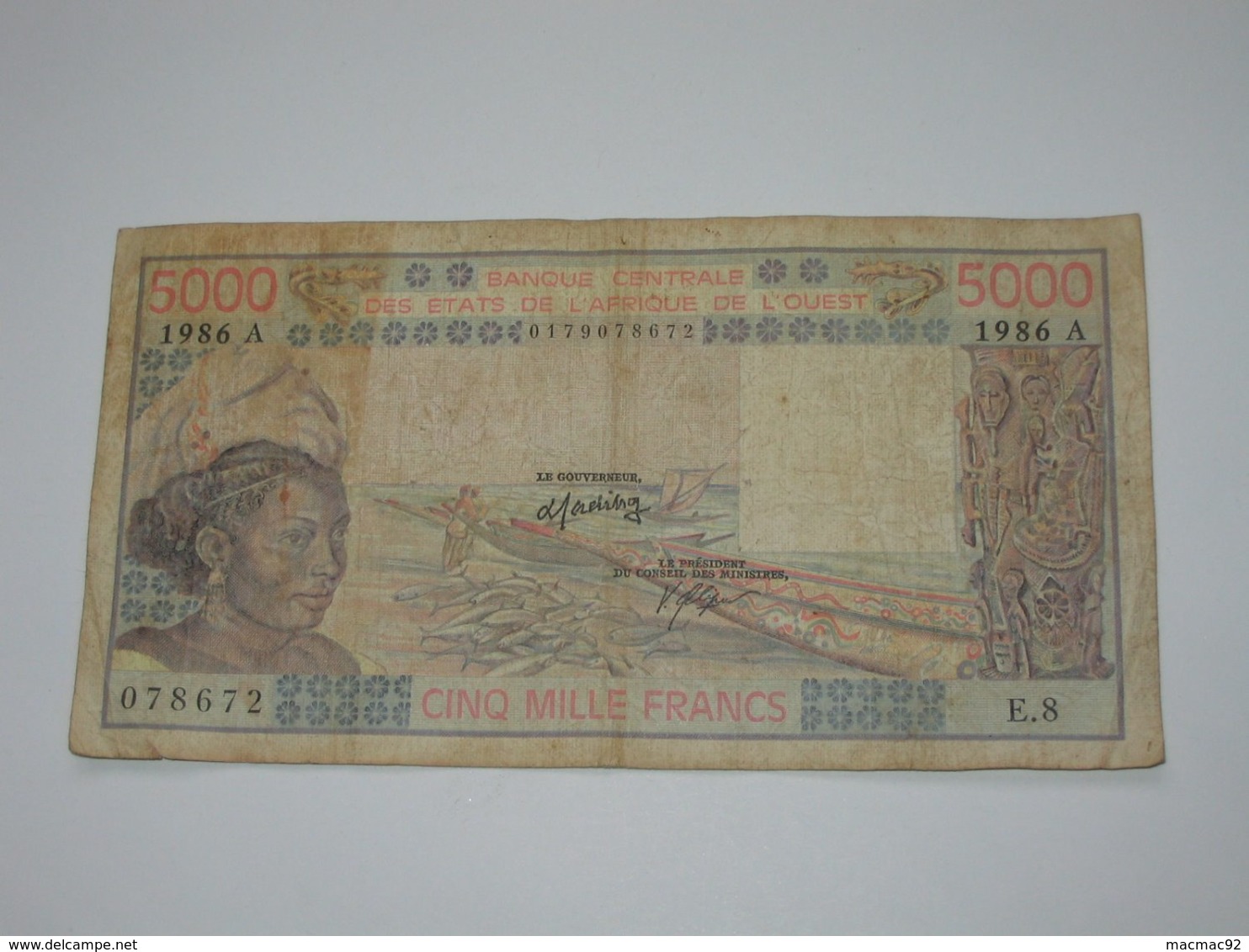 5000 Francs 1986 - COTE D'IVOIRE  - Banque Central Des états De L'Afrique De L'ouest   **** EN ACHAT IMMEDIAT **** - Costa D'Avorio