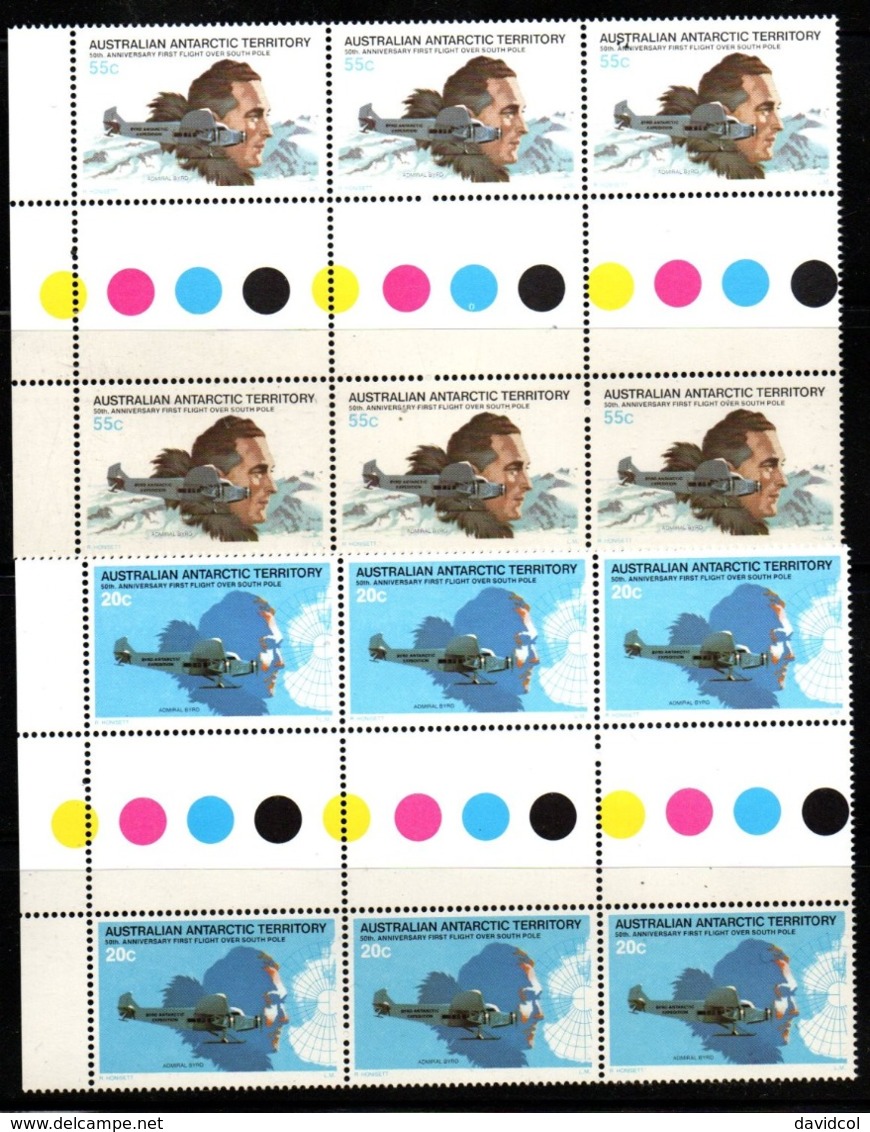 S051.-. AUSTRALIAN ANTARCTIC. SC#:L35,L36 - MNH - GUTTER PAIRS - FOLDED - 50TH ANNIV. OF FIRST FLIGHT OVER SOUTH POLE - Unused Stamps