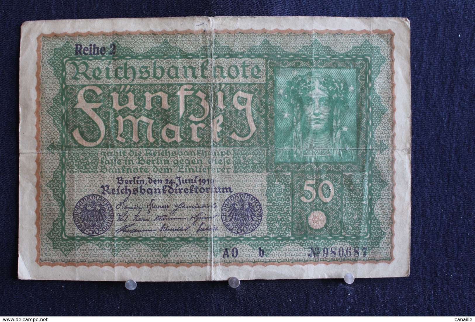 100 /  Allemagne,  [ 3] 1918-1933 : République De Weimar  Reichsbanknote  50 Mark - 1919   /  N° 980687 - 50 Mark