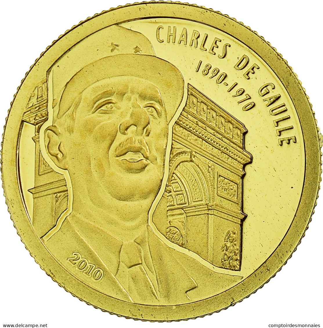 Monnaie, Benin, Charles De Gaulle, 1500 Francs CFA, 2010, FDC, Or - Benin