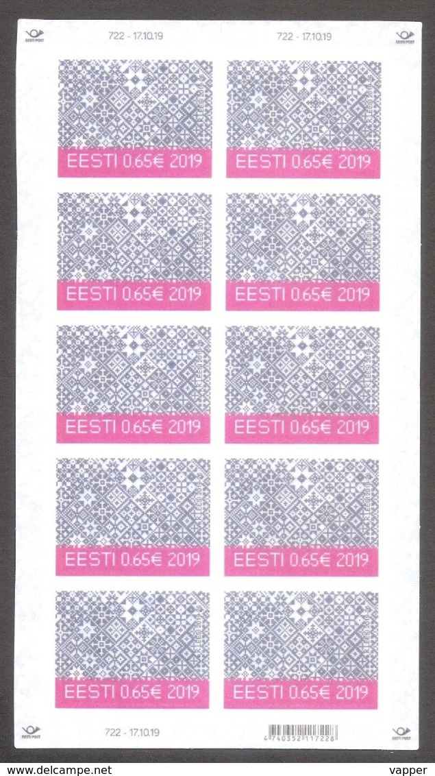 Felt Christmas Stamp 2019 Estonia MNH Sheet Of 10  Mi 968 - Estonia