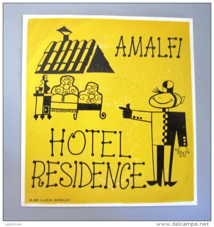 HOTEL PENSIONE ALBERGO RESIDENCE AMALFI ITALIA ITALY DECAL STICKER LUGGAGE LABEL ETIQUETTE AUFKLEBER - Etiketten Van Hotels