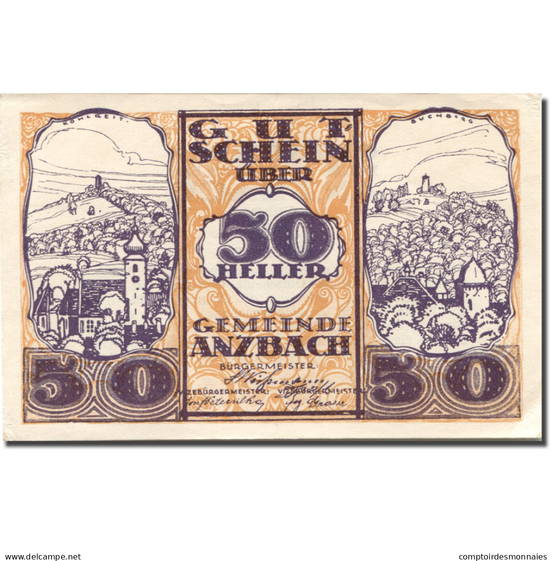 Billet, Autriche, Anzbach, 50 Heller, Village 1921-01-15, SUP Mehl:FS 48IIBe - Autriche