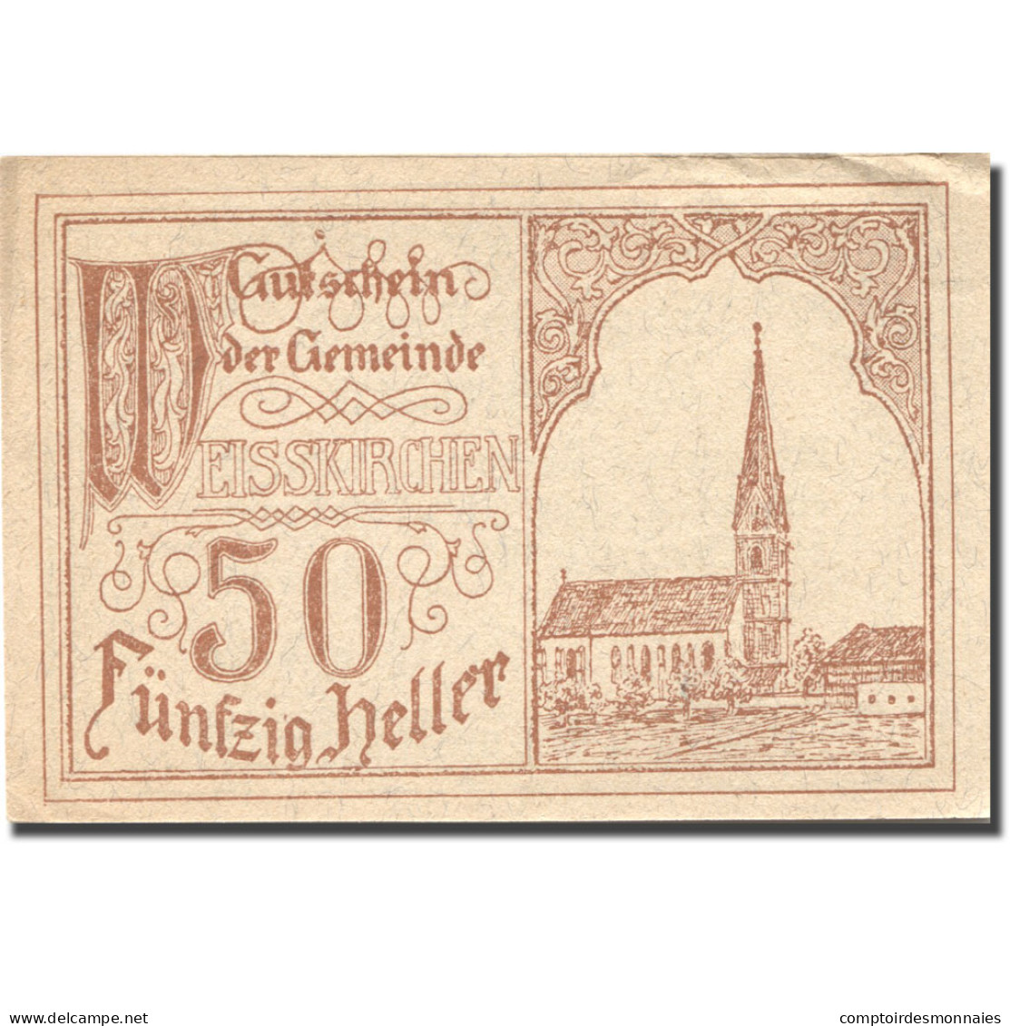 Billet, Autriche, Weisskirchen, 50 Heller, Eglise, 1920 SPL Mehl:FS 1160 - Autriche