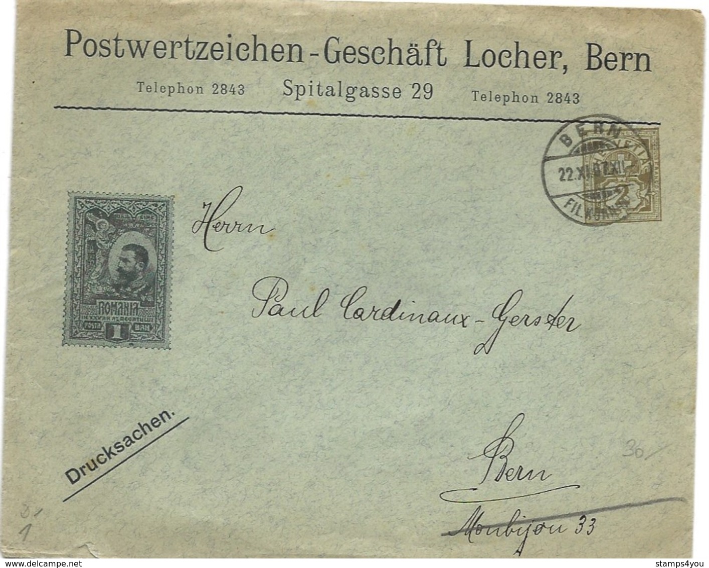 231 - 52 - Entier Postal Privé "Postwertzeichen-Geschäft Locher Bern" 1907 - Ganzsachen
