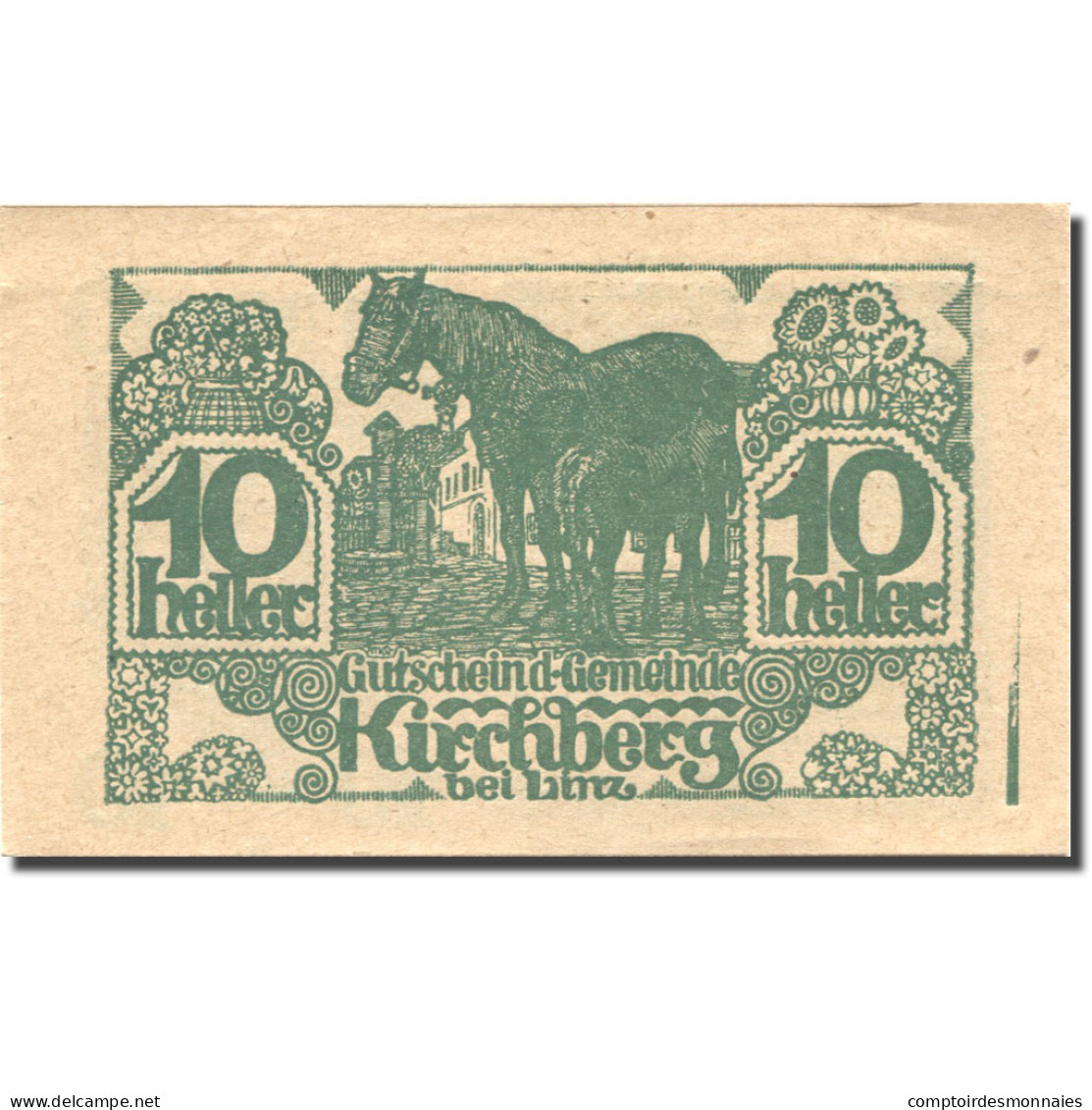 Billet, Autriche, Kirchberg Bei Linz, 10 Heller, Cheval, 1920, SPL Mehl:FS 443d - Autriche