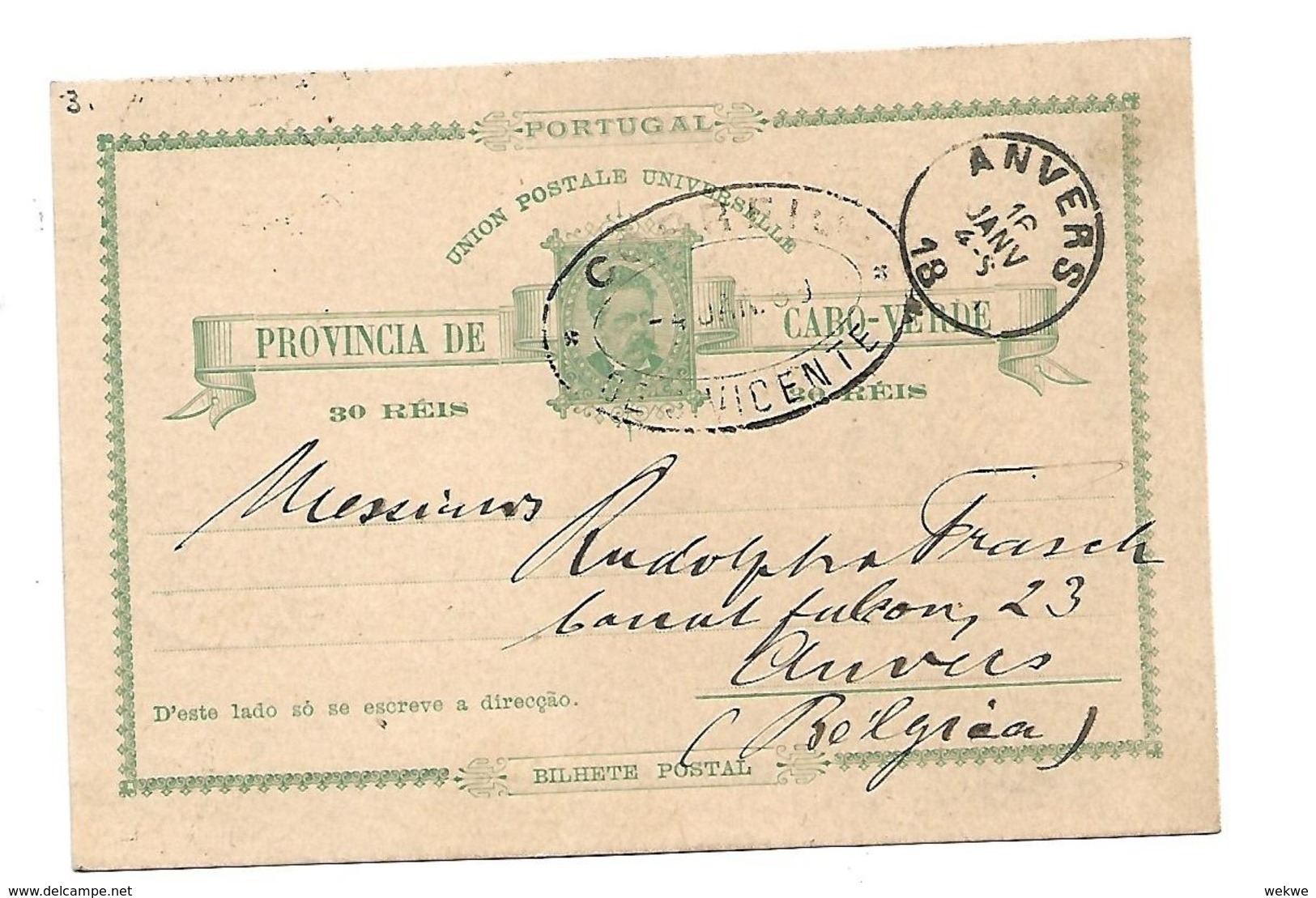 Por145 / CAPO VERDE - SAO VINCENTE 1889 NACH BELGIEN (aSCHER NR. 1) - Other & Unclassified