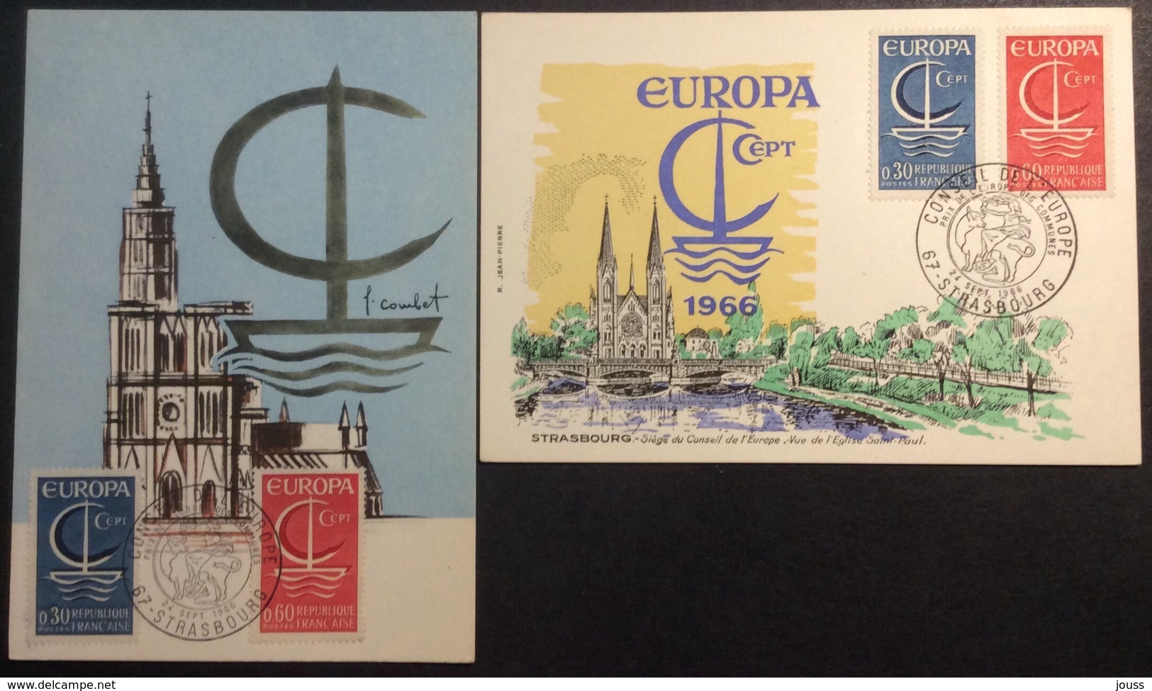 CM752 Europa Conseil De L’Europe Strasbourg 24/9/1966 Lot 2 Carte Maximum 1490 1491 - 1960-1969