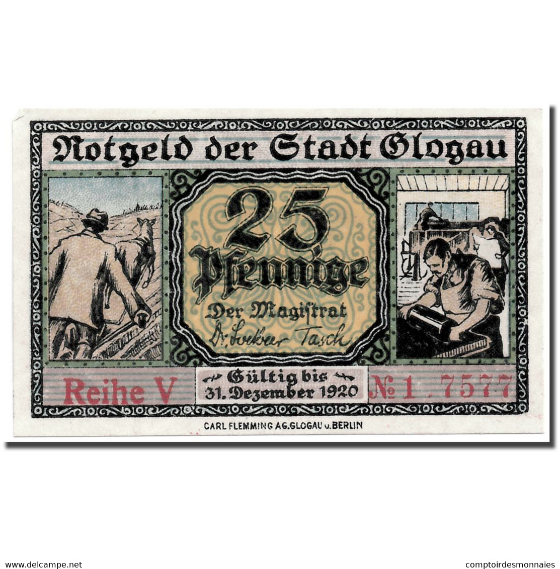 Billet, Allemagne, Glogau Stadt, 25 Pfennig, Monument, 1920, 1921-12-31, SPL - Autres & Non Classés