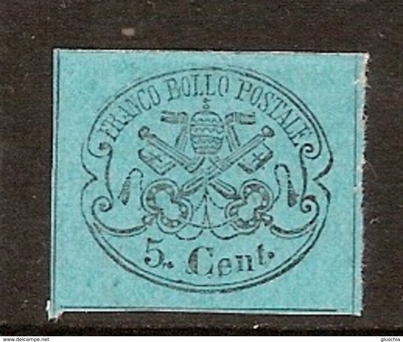 (Fb).A.Stati.Pontificio.1867.-5c Azzurro Celeste Non Dentellato Nuovo (94-19) - Stato Pontificio