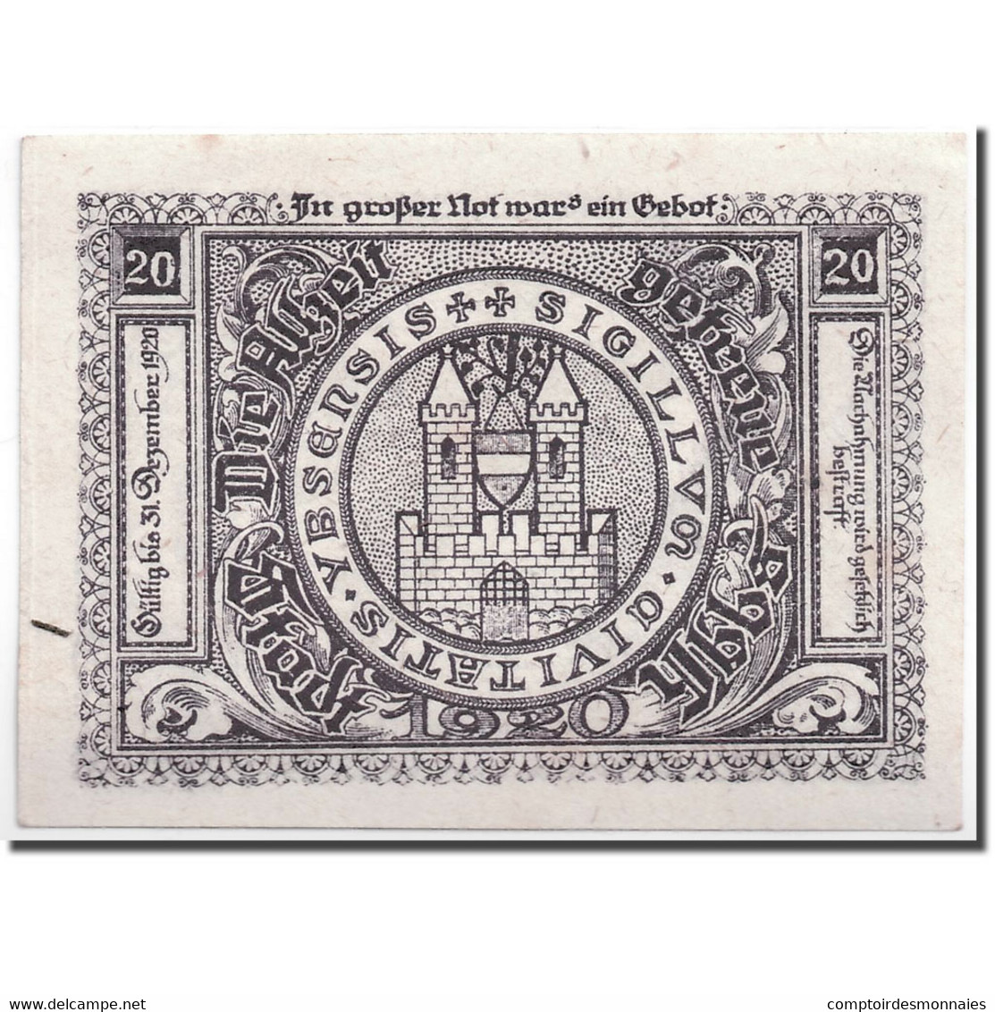 Billet, Autriche, Ybbs, 20 Heller, Château, 1920, 1920-12-31, SPL, Mehl:FS - Autriche