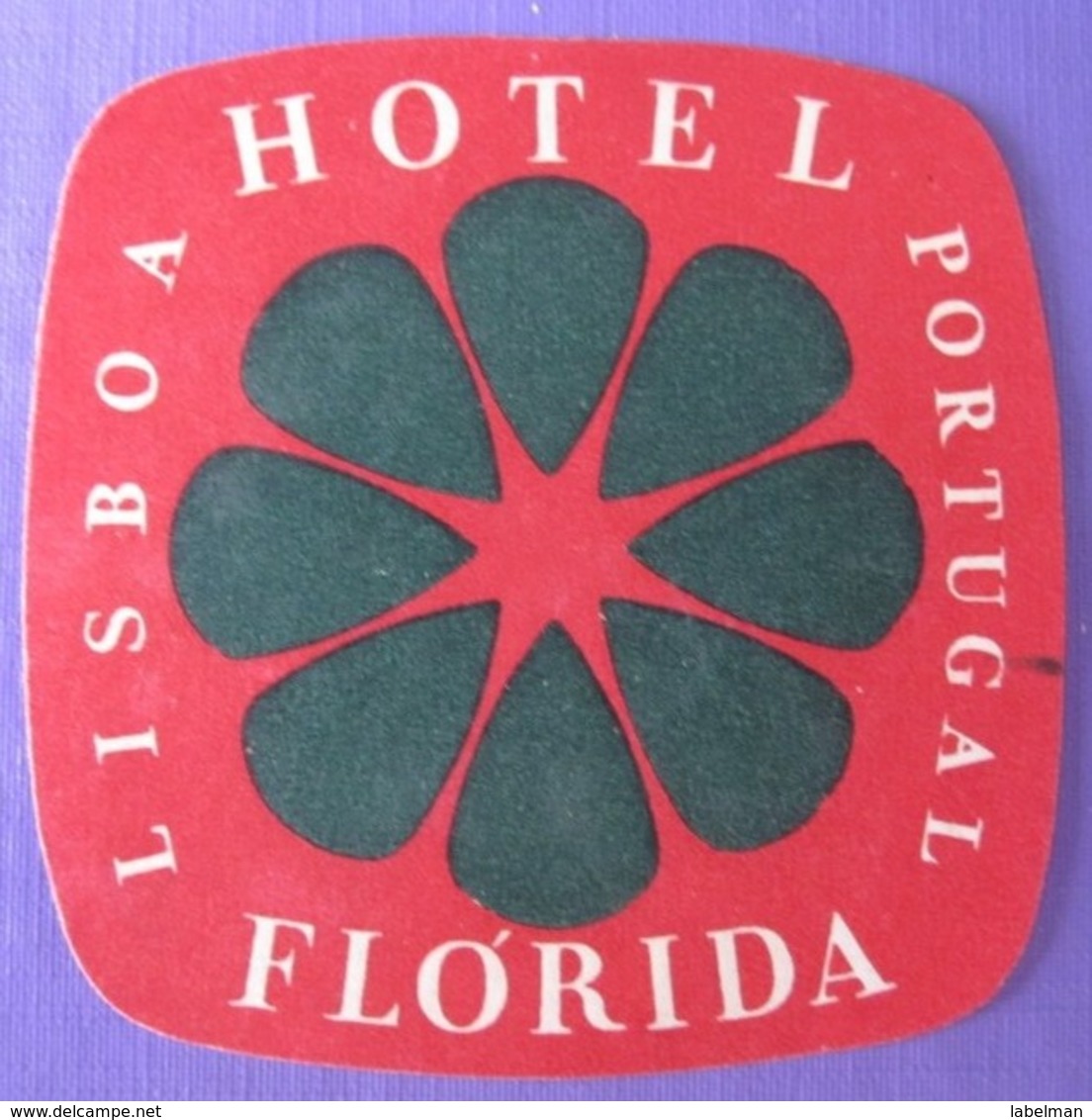 HOTEL PENSAO RESIDENCIAL FLORIDA RED WHITE MINI LISBOA LISBON DECAL STICKER LUGGAGE LABEL ETIQUETTE AUFKLEBER PORTUGAL - Hotel Labels