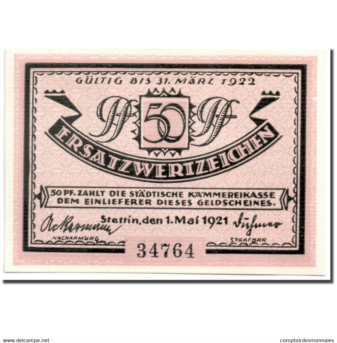 Billet, Allemagne, Stettin, 50 Pfennig, Port, 1921, 1921-05-01, SPL, Mehl:1270.1 - Andere & Zonder Classificatie