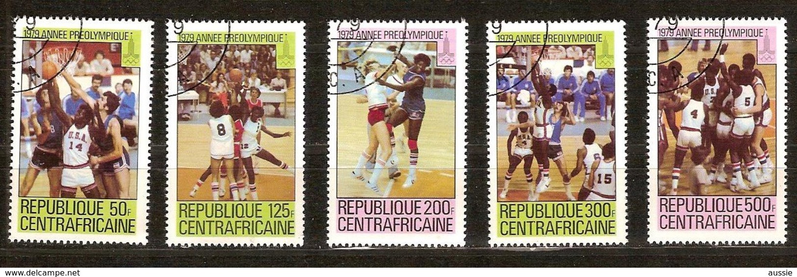 Centrafricaine 1979 Yvertnr. 404-408 (o) Oblitéré Cote 3,75 €  Sport Basket-ball Année Préolympique - Basketball