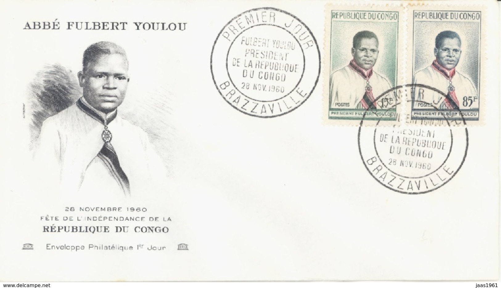 CONGO. FDC. PRESIDENT ABBE FULBERT YOULOU. BRAZZAVILLE 1960 - FDC