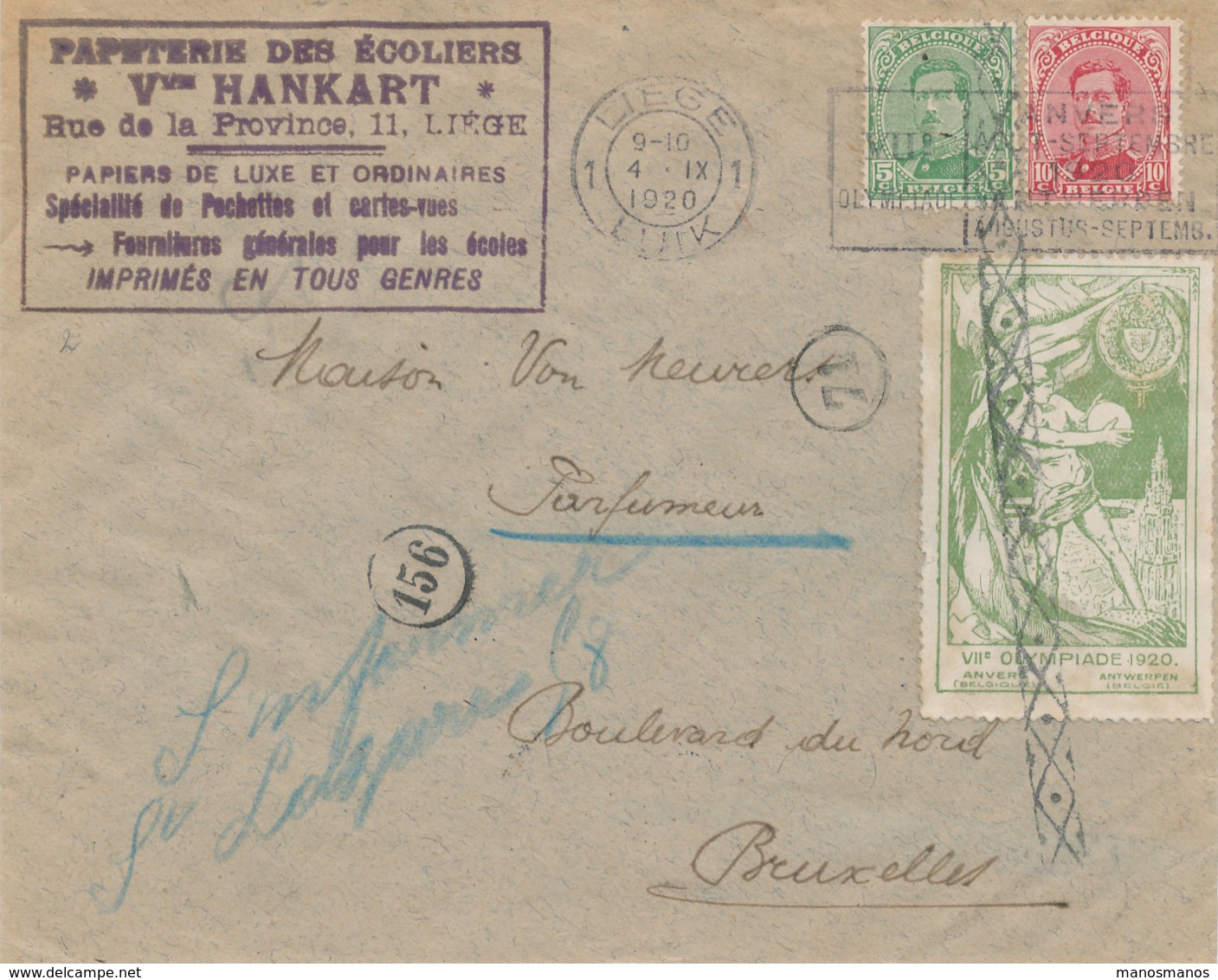 471 DT - BELGIUM OLYMPIC Games Antwerp 1920 - VERY SCARCE Label On Cover - Stamps Albert Olympiads Cancel LIEGE - Summer 1920: Antwerp