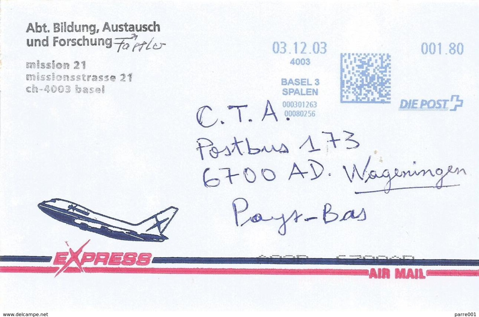 Switzerland Suisse 2003 Basel Spalen Meter  Frama "MailMax I” Basler Mission EMA Cover - Postage Meters