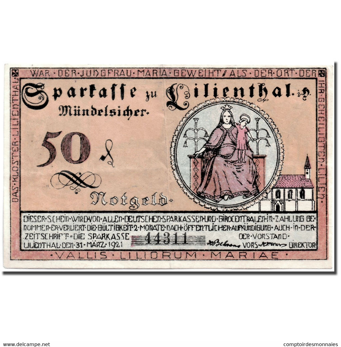 Billet, Allemagne, Lilienthal, 50 Pfennig, Personnage, 1921, 1921-03-15, SPL - Autres & Non Classés