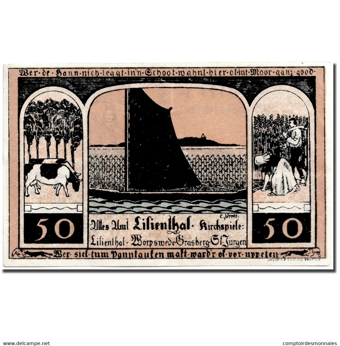 Billet, Allemagne, Lilienthal, 50 Pfennig, Personnage, 1921, 1921-03-15, SPL - Autres & Non Classés