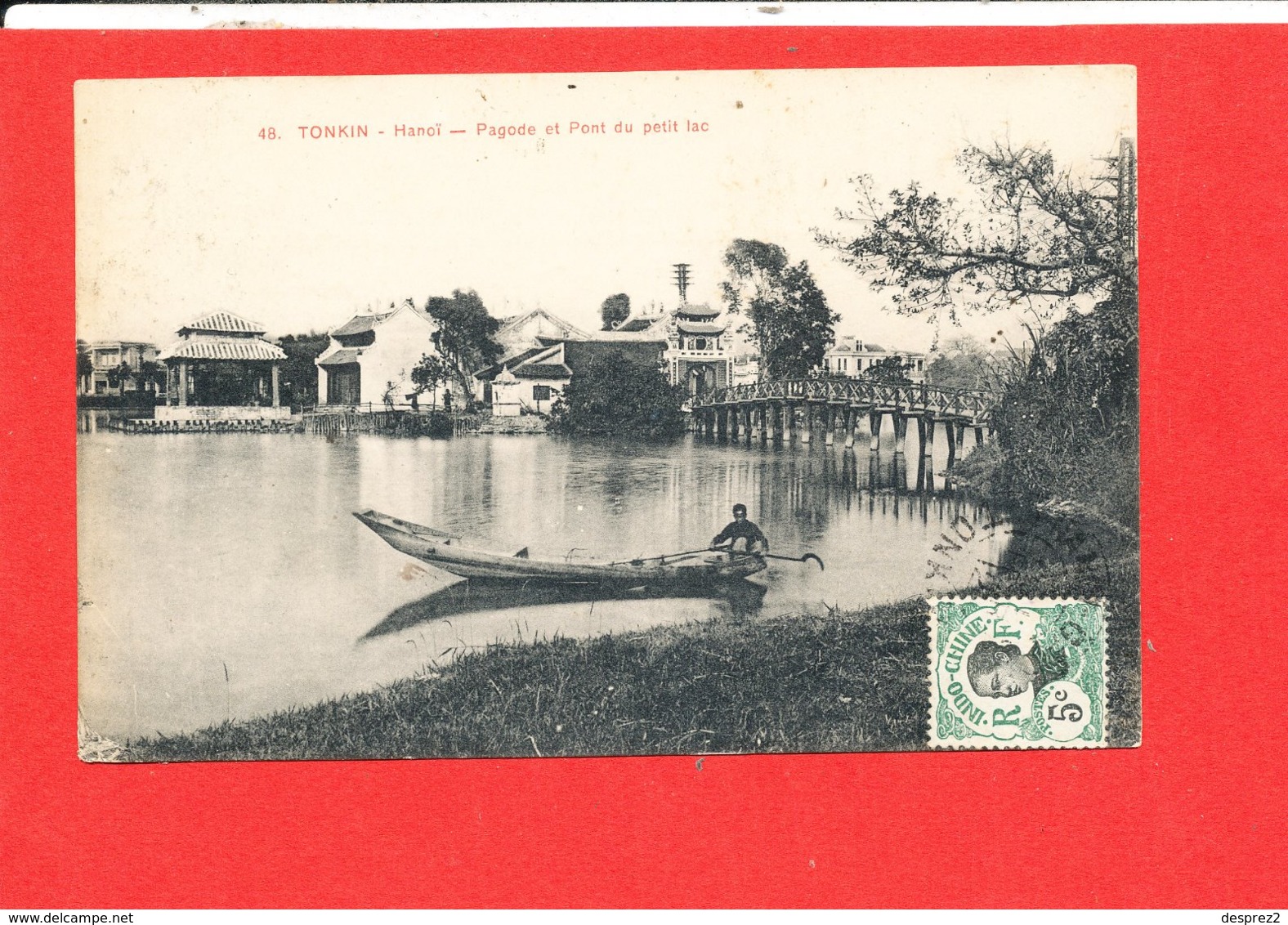 TONKIN HANOI  Cpa Animée Pagode Et Pont Du Petit Lac  48 - Vietnam