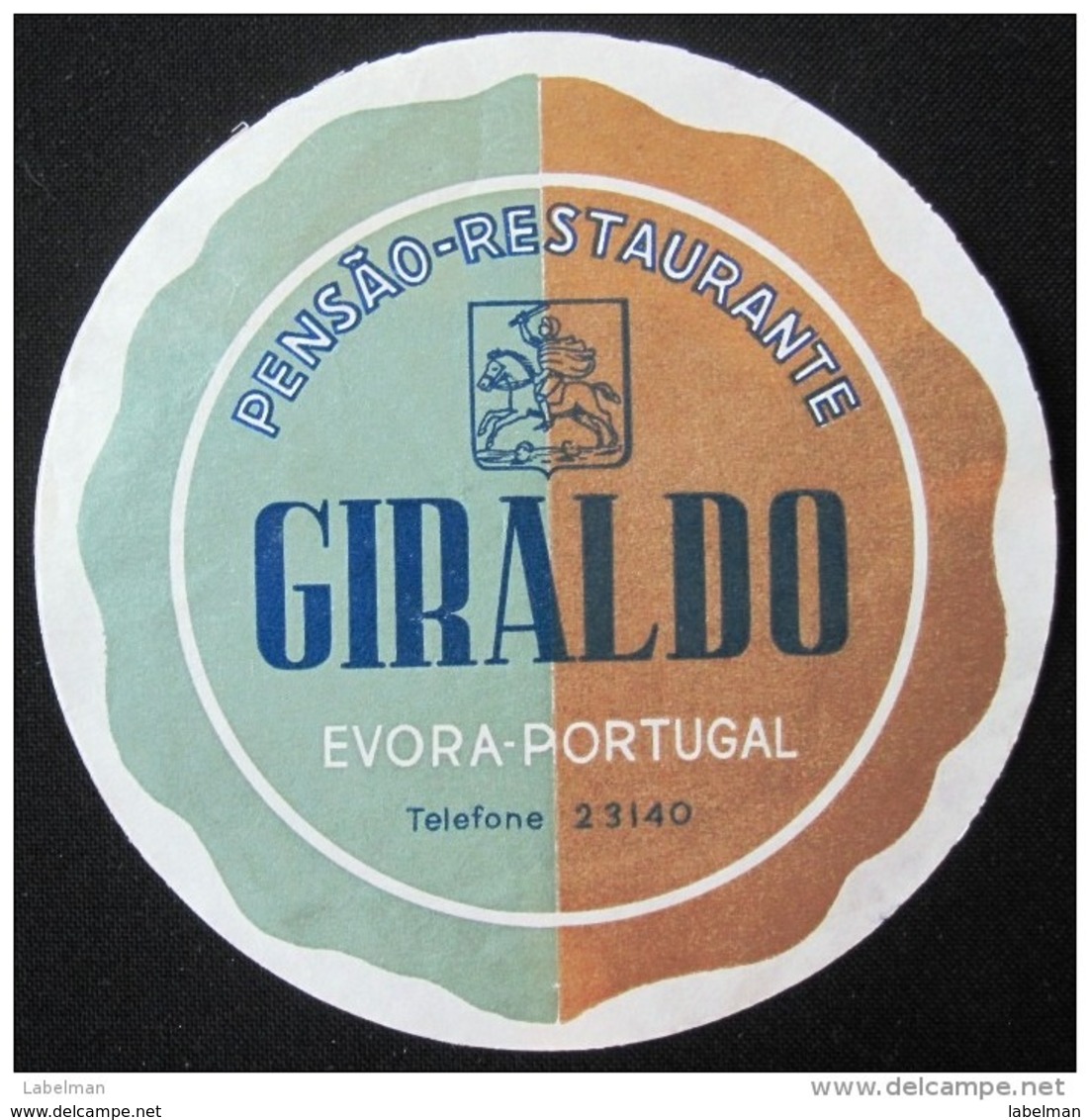 HOTEL PENSAO RESIDENCIAL ESTALAGEM POUSADA GIRALDO EVORA LARGE DECAL STICKER LUGGAGE LABEL ETIQUETTE AUFKLEBER PORTUGAL - Etiketten Van Hotels