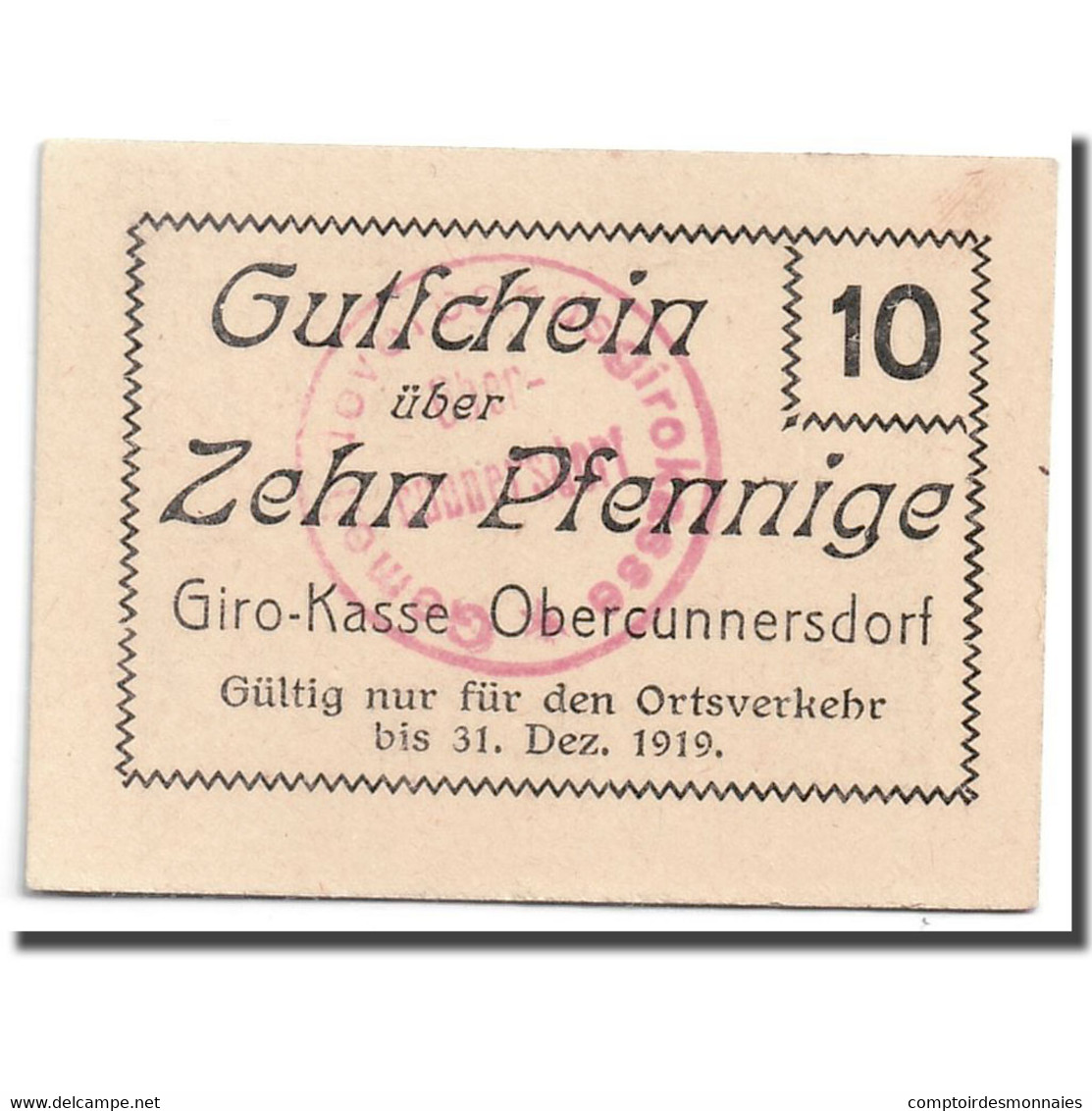 Billet, Allemagne, Obercunnersdorf, 10 Pfennig, Paysage, 1919, 1919-12-31, SPL - Autres & Non Classés