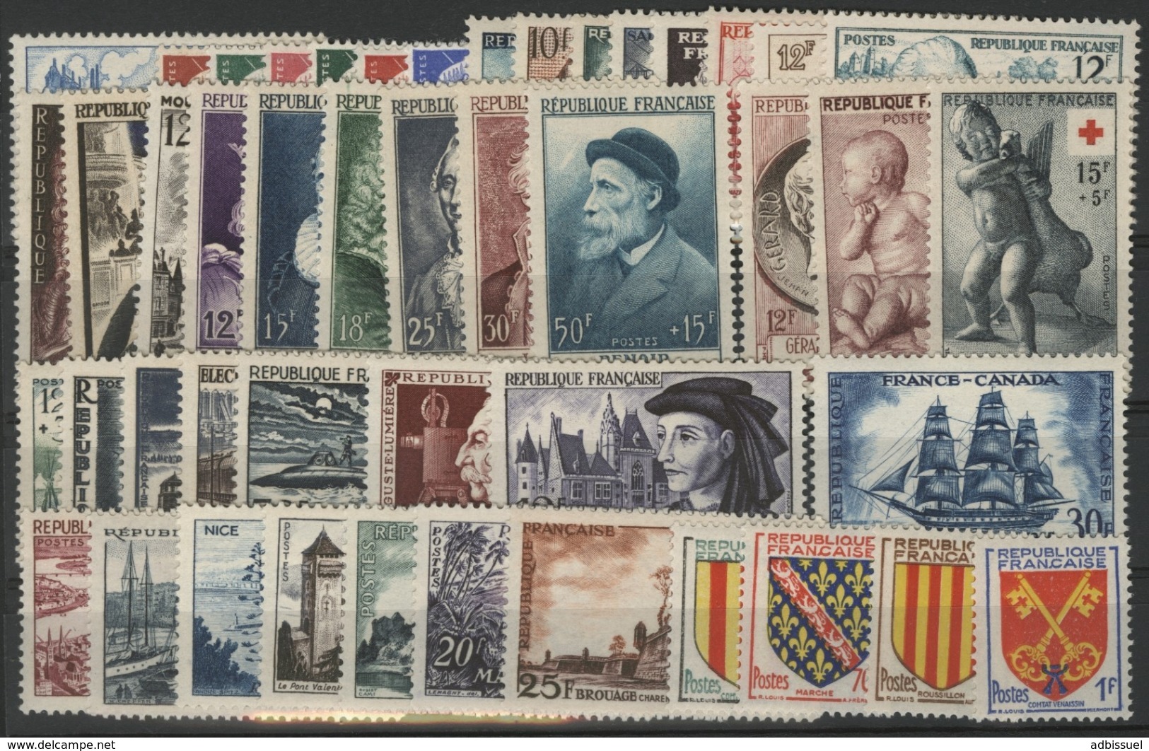 1955 ANNEE COMPLETE ** (MNH). Cote 259 €. N° 1008 à 1049 Soit 46 Timbres. TB. - 1950-1959