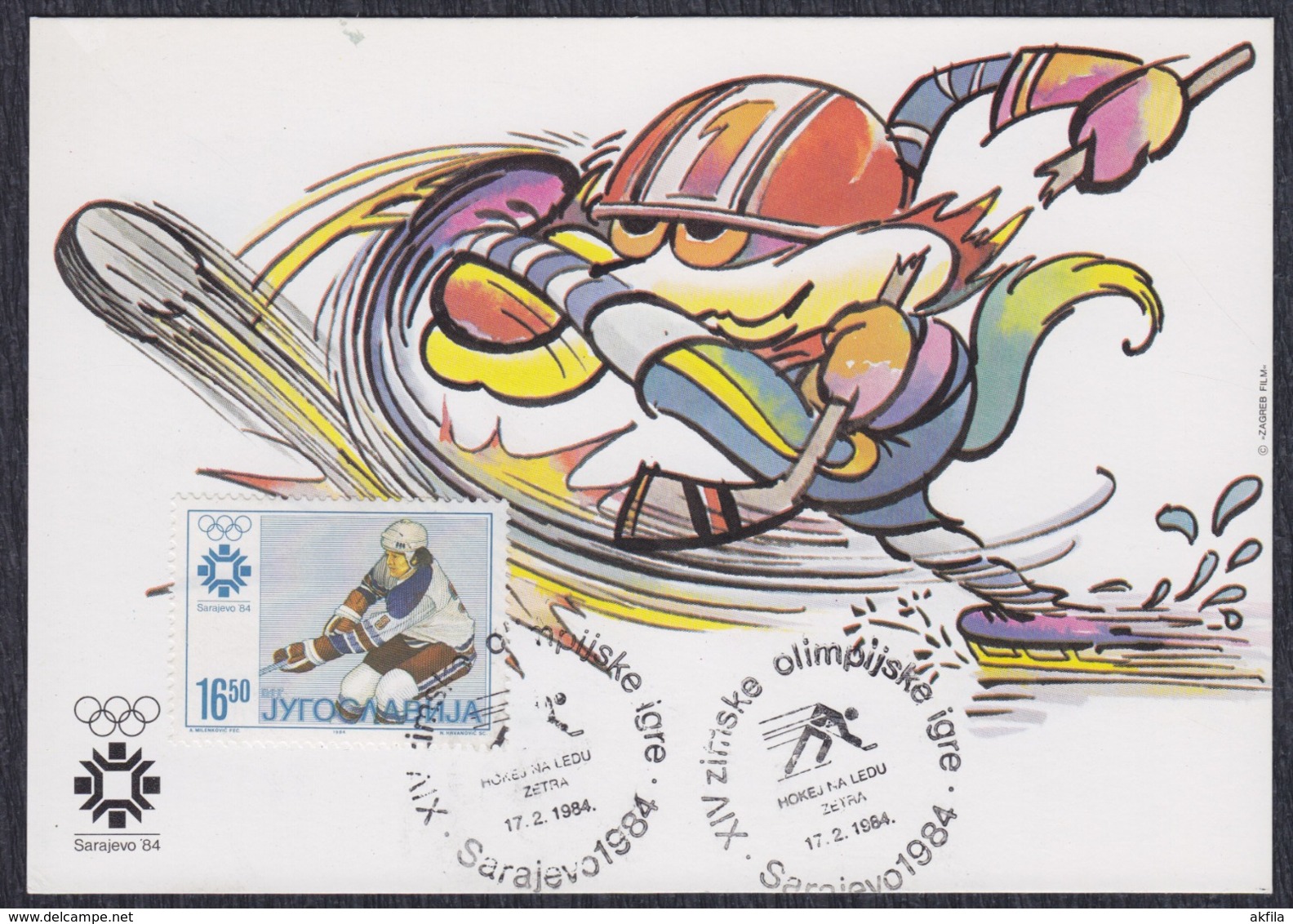 Yugoslavia 1984 Winter Olympic Games In Sarajevo, Ice Hockey, Commemorative Card - Lettres & Documents