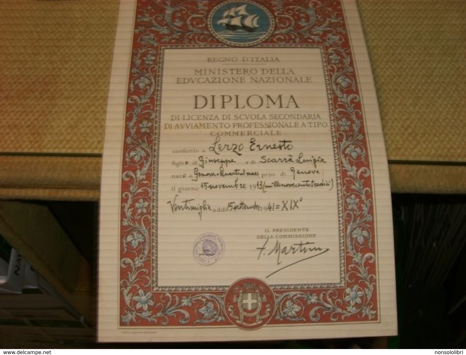 DIPLOMA REGNO D'ITALIA DI LICENZA DI SCUOLA SECONDARIA 1941 - Diplomi E Pagelle