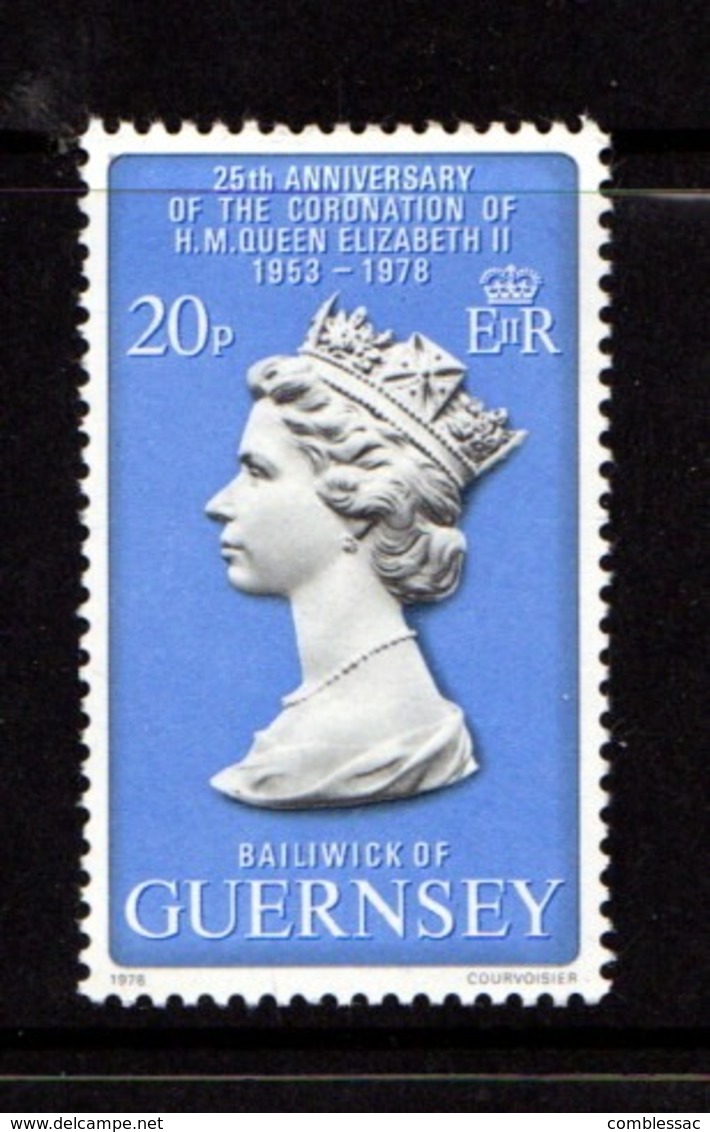 GUERNSEY    1978    25th  Anniv  Of  Coronation   20p  Black  Grey  And  Bright  Blue      MNH - Guernsey
