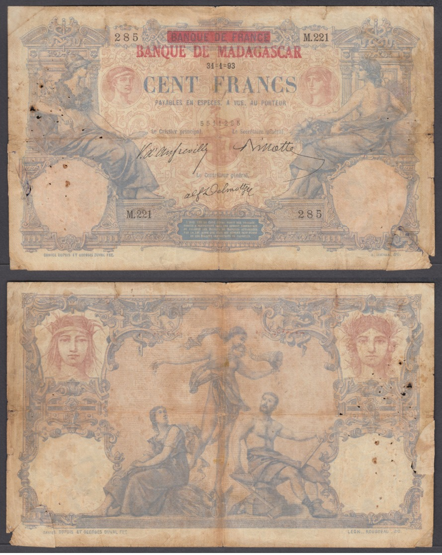 Madagascar 100 Francs 1892 (G) Condition RARE Banknote P-34 - Madagaskar
