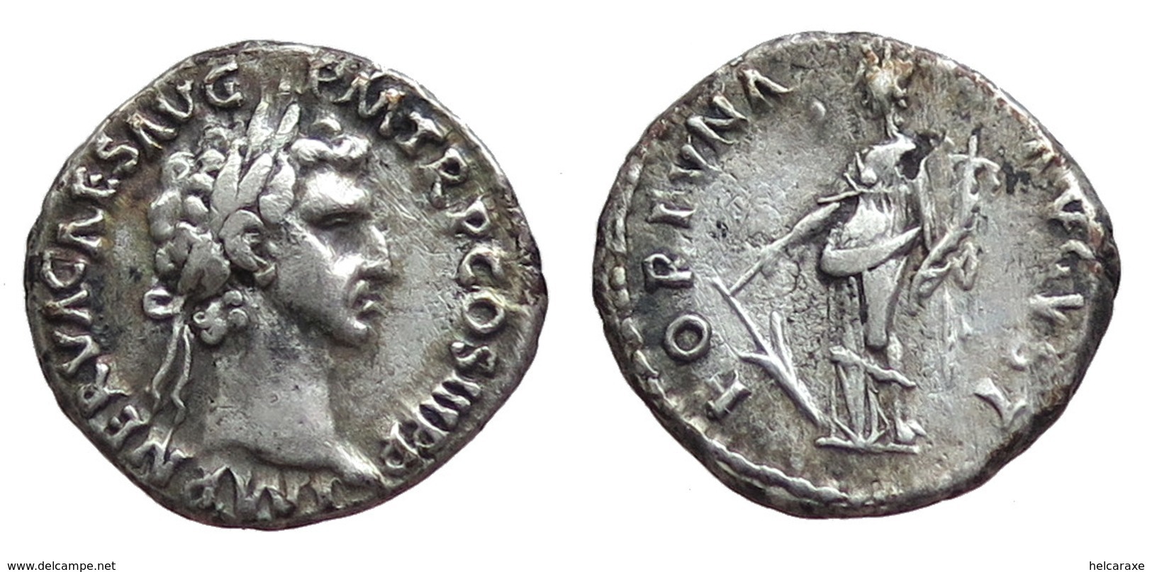 [H] +++ AR Denarius / Denier - NERVA -- RIC 16 -- Fortuna With Rudder And Cornucopiae  +++ - Die Flavische Dynastie (69 / 96)