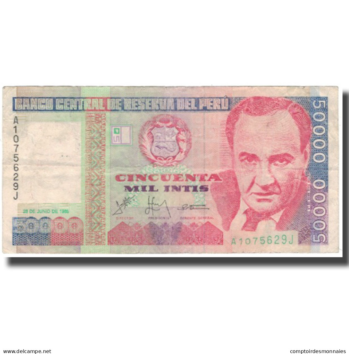 Billet, Pérou, 50,000 Intis, 1988, 1988-06-28, KM:142, TB - Perù