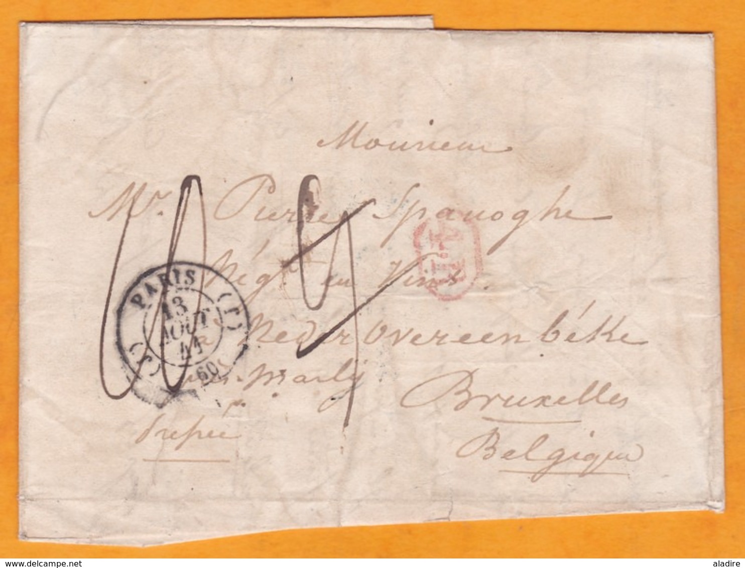 1837 - Lettre Avec Corresp De Paris Vers Bruxelles, Belgique - Taxe 10 - Cachet à Date Transit - Entrée Quiévrain - 4 P - 1801-1848: Precursores XIX