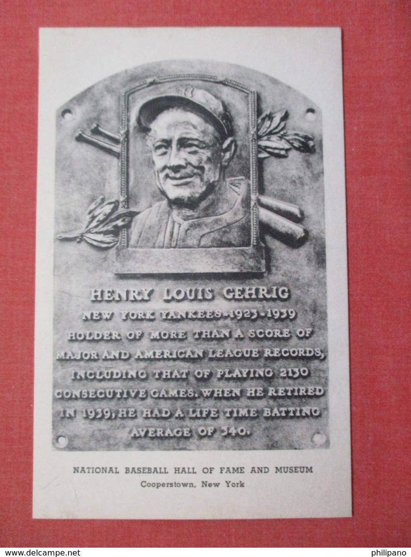 Baseball Vintage Lou Gehrig (Henry Louis Gehrig)  Hall Of Fame Plaque Postcard  >ref 3672 - Baseball