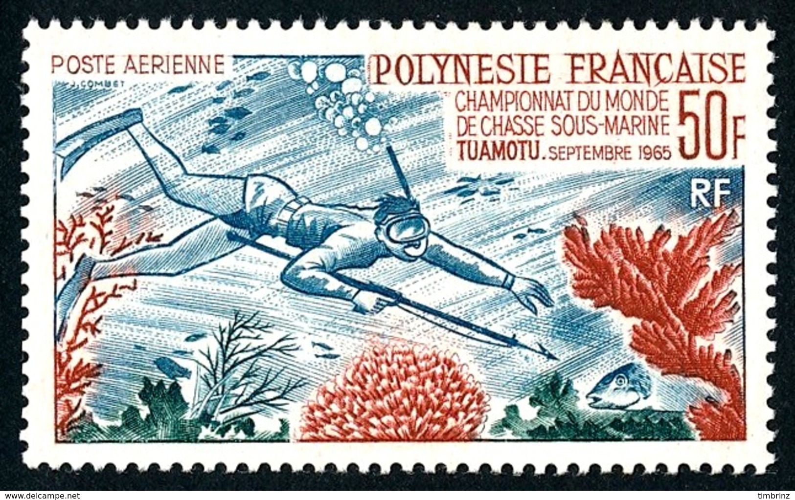 POLYNESIE 1965 - Yv. PA 14 * TB  Cote= 106,00 EUR - Championnat Du Monde De Chasse Sous-marine, Tuamotu  ..Réf.POL24357 - Neufs