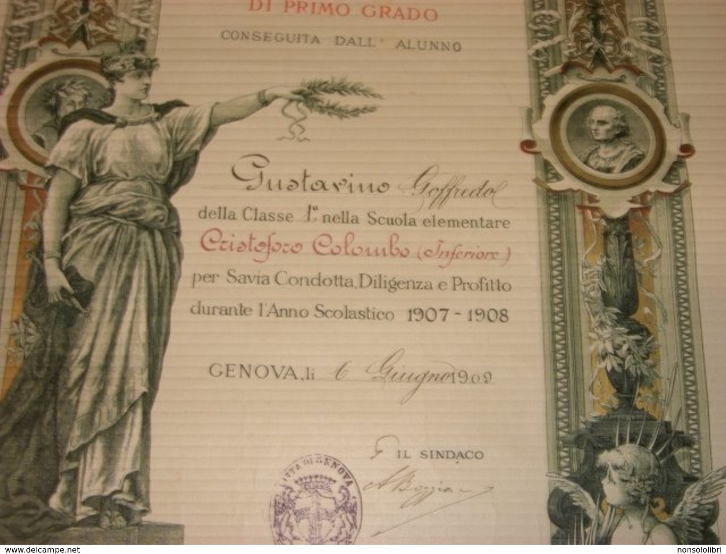 MENZIONE ONOREVOLE CITTA' DI GENOVA 1909 - Diplomi E Pagelle