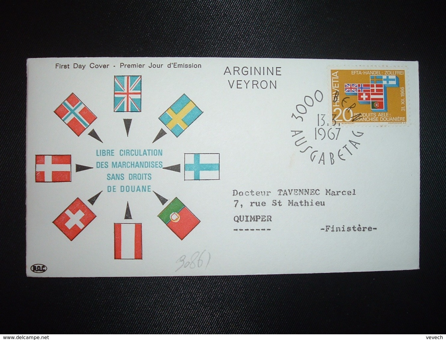 LETTRE TP SUISSE FRANCHISE DOUANIERE 20 OBL.13.3 1967 BERN - Other & Unclassified